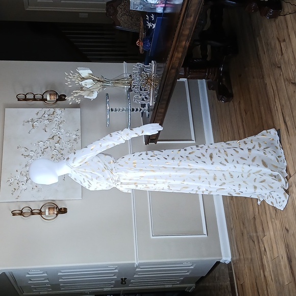 Elegant White And Gold Surplice Floor-Length Dress By Miss Ord. Size S - Picture 11 of 17